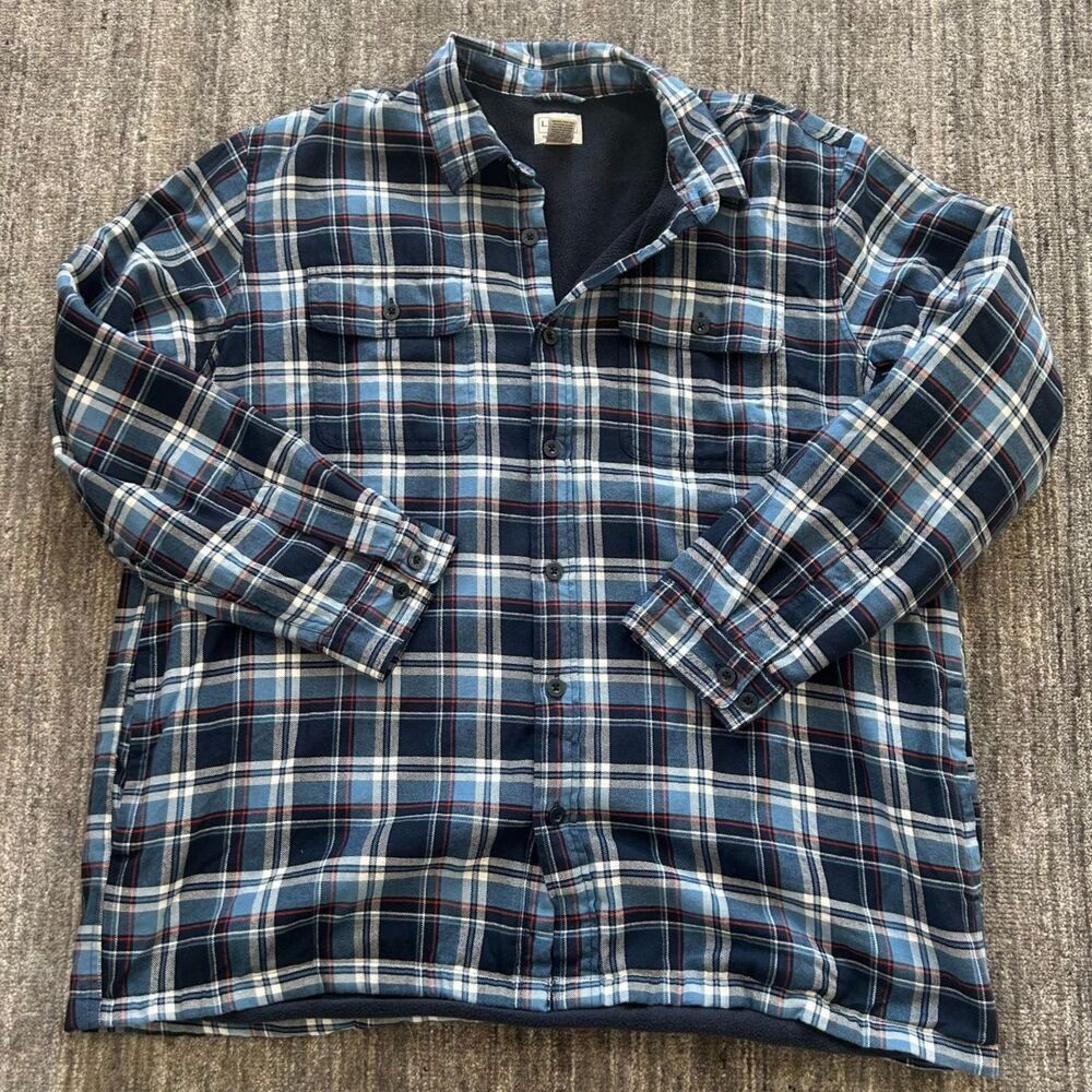 L.L. Bean Fleece Lined Flannel Plaid Button Down Shirt Size XXL